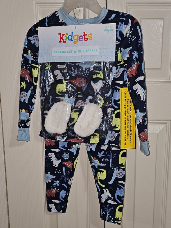 Kidgets Other - Kidgets Navy Dinosaur Pajama Set with Multicolor Dinosaurs and Light Blue Trim